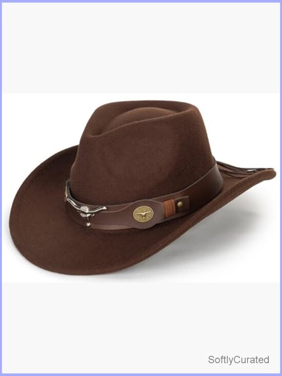Felt Western Cowboy Hat Classic Roll Up Brim Belt Buckle Cowgirl Fedora M main image 5